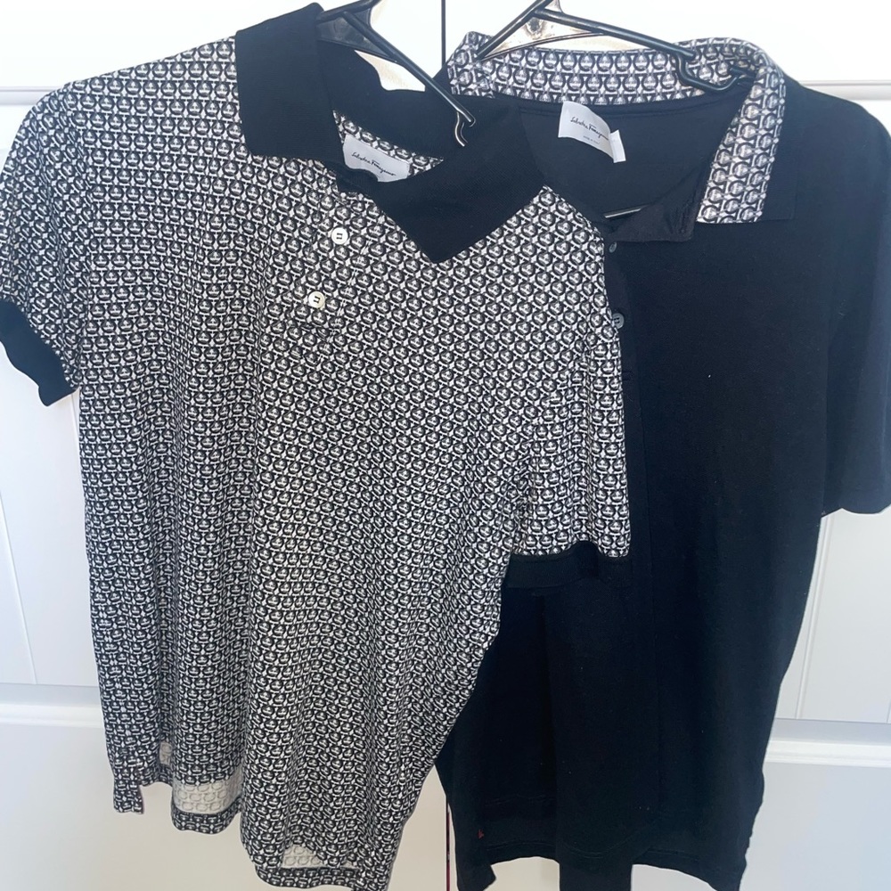 BLACK AND WHITE SALVATORE FERRAGAMO POLO SHIRTS